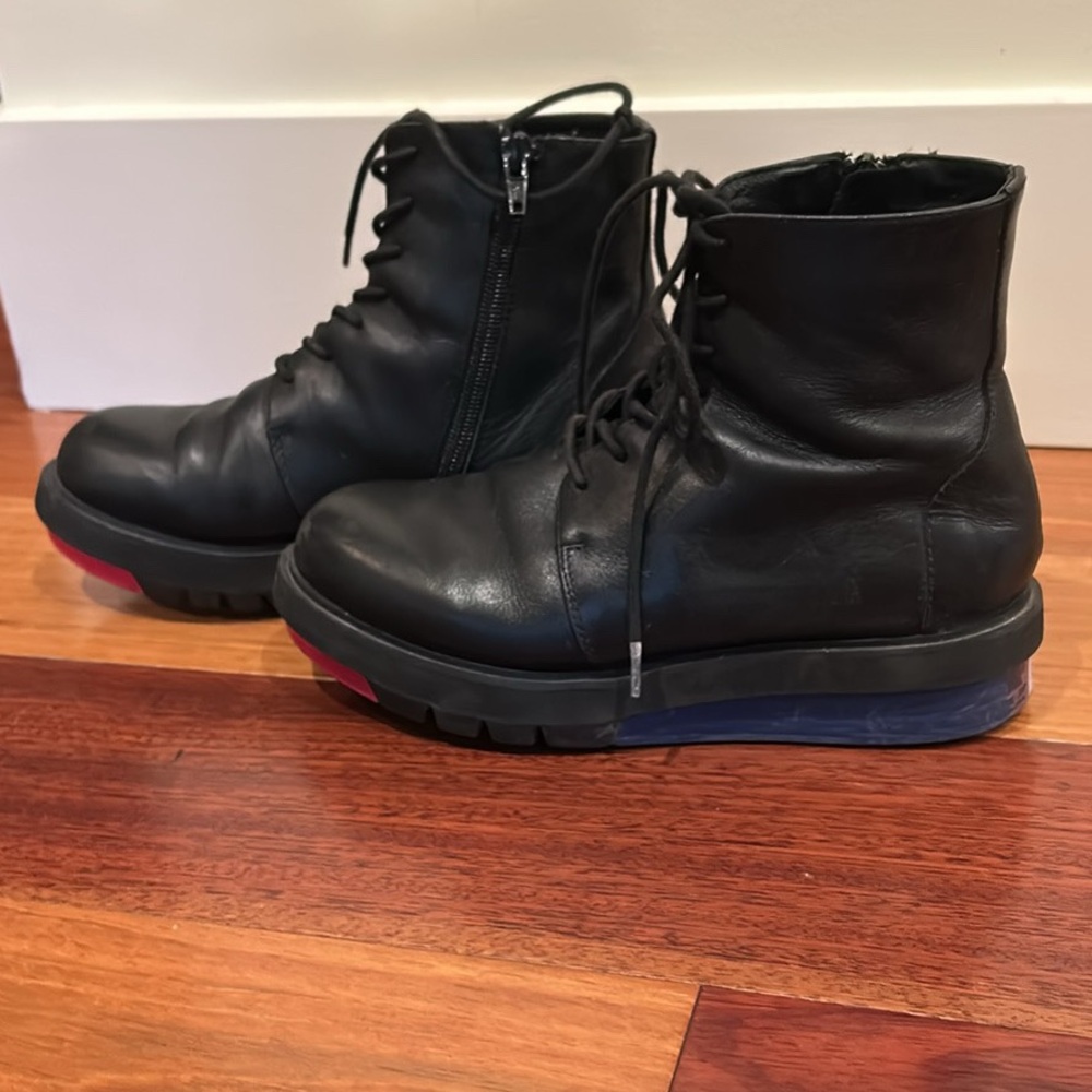 Camper Black Leather Ankle Boots with Blue and Red Sole - Picture 2 of 5